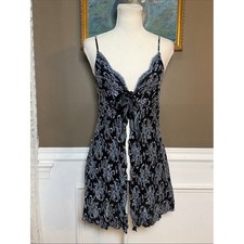 Vintage 1998 Victoria's Secret Black Blue Metallic Lace Chemise L