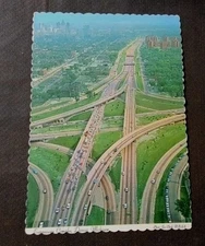 Detroit MI Michigan Lodge Expressway Complex Highways Aerial View Postcard PC 