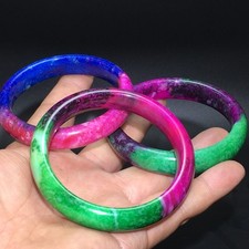 Natural Gemstone Peach Blossom Jade Bangles 4Pcs Polished Multicolor Bracelets