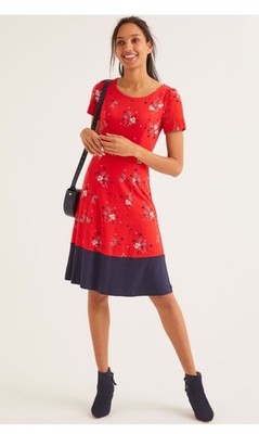 Boden Erica ponte knit dress red navy floral midi sz 12