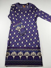 Tory Burch 100% Silk Purple Geometric Print Sheath Dress XL Knee Length