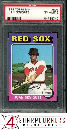 1975 Topps Mini #601 Juan Beniquez Red Sox PSA 8