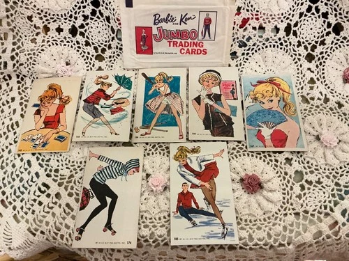 1962 Vintage Barbie Dynamic Toy Jumbo Trading Card LOT of 7 w/Orig. Paper Holder