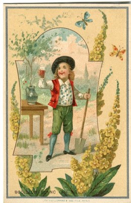 GlanzbilderOblaten scraps Litho Junge Scene Blumen Bouillonpflanze 10,6 cm