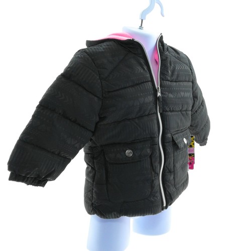 Abrigo Rosa Platino Bebé Niñas Ropa Exterior Negro Con Capucha Cremallera Manga Larga Chaqueta - Imagen 6 de 8