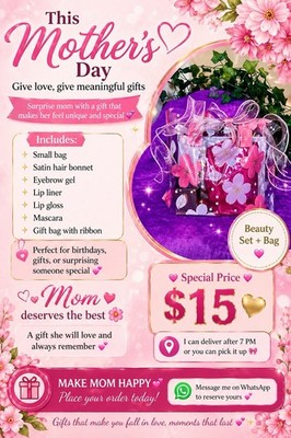 SHANHUO Full Size Beauty Gift Set with Bag - Hair Bonnet, Mascara, Lip