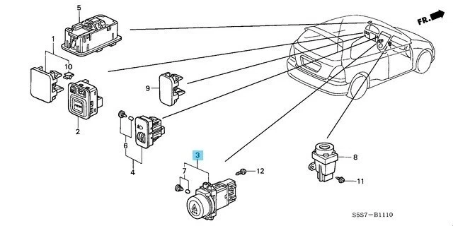 Interruptor de peligro rojo HONDA genuino CIVIC 02-05 ACURA RSX TYPE-S 02-06 35510-S6A-J01* Foto 3 de 4