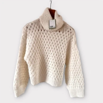 H&M Polo Neck Jumper Sweater M White Open Knit Oversized Roll Neck Warm NEW - Image 1 of 4