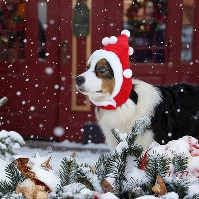 Kuoser Weihnachtsmannmütze für Hunde, verstellbare Weihnachtsmannmütze Gr.S