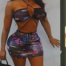 Multicolor Strappy Cut-Out Abstract Bodycon Short Sleeveless Halter Party Dress