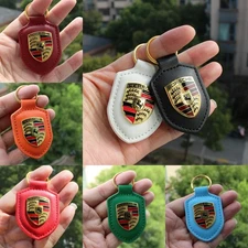 US STOCK NEW Porsche Crest Sheild Leather Keychain Free Shipping Pick Your Color