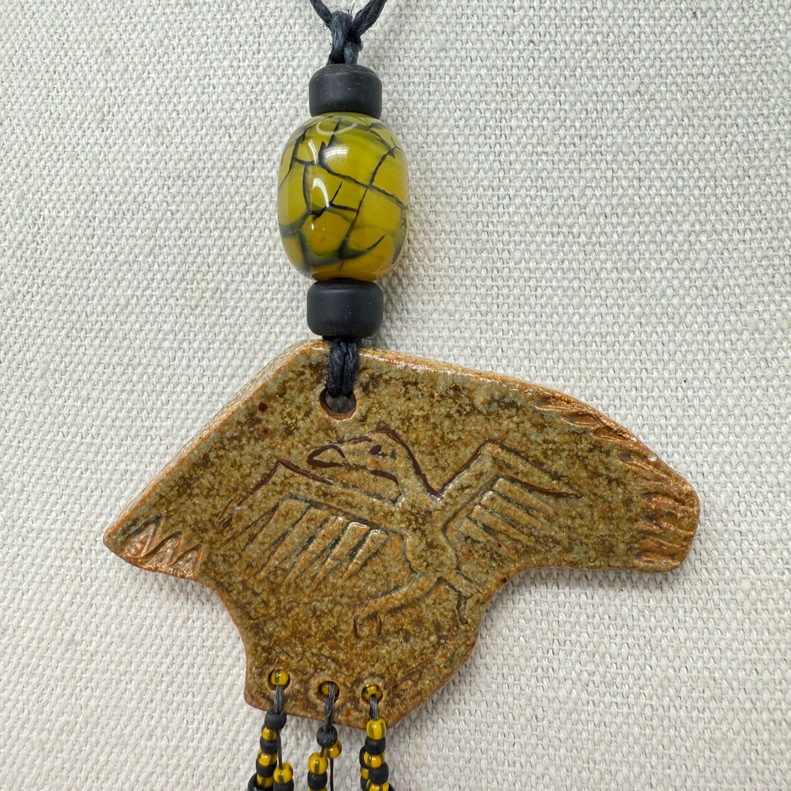 Handmade Ceramic Eagle Pendant Necklace Signed Li… - image 3