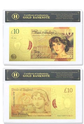 Gold Foil BANKSY DI FACED TENNERS £10 REPLICA TEN POUND NOTE PRINCESS DIANA 