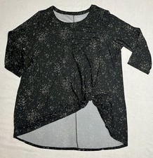 Lane Bryant Soft Black Dot Twist Knot Hi Lo Hem 3/4 Sleeve Tunic Plus Sz 18/20
