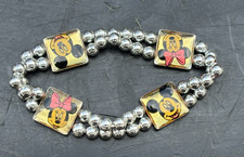 Vintage DISNEY Micky Mouse  Minnie Mouse STRETCH silver ball BRACELET Kid Adult
