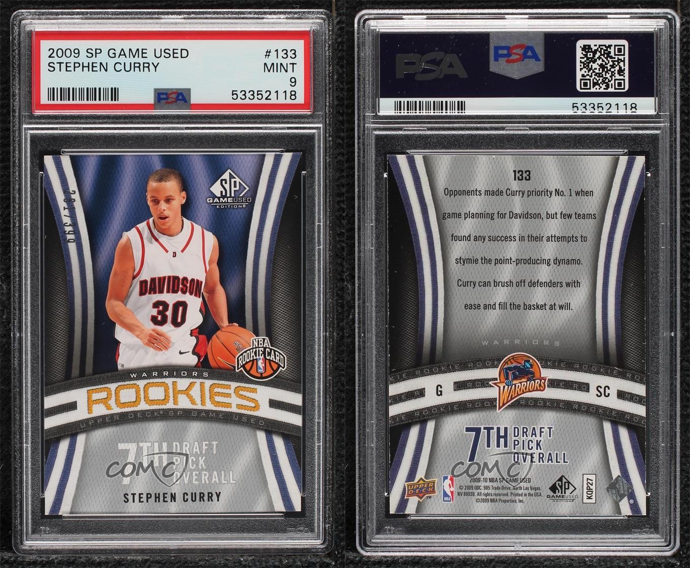 2009 SP Game Used Edition Rookies 281/399 Stephen Curry #133 PSA 9 MINT view 3