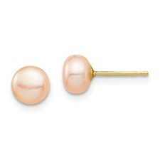 14k Yellow Gold 6-7mm Freshwater Cultured Pearl Stud Earrings 0.1gm L-6.07mm