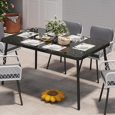 60 in Tempered Glass Outdoor Dining Table Durable Rust-Proof for Deck  Garden