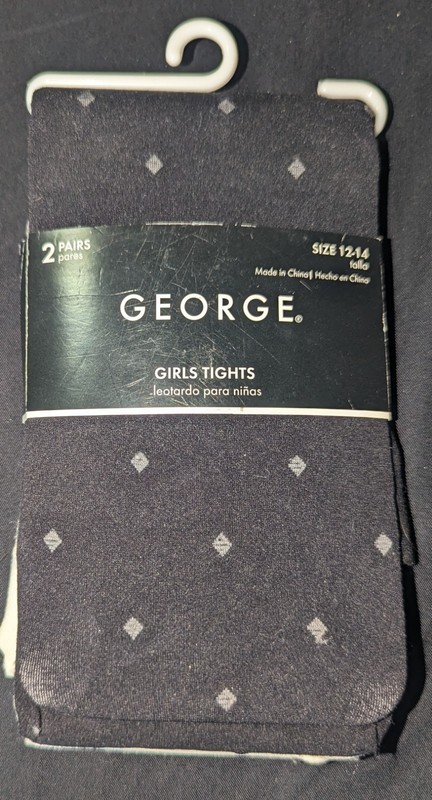 NIP-2 Pairs Of George Brand Tights- 1 Black/1 White- Girl's Kids Size 12/14