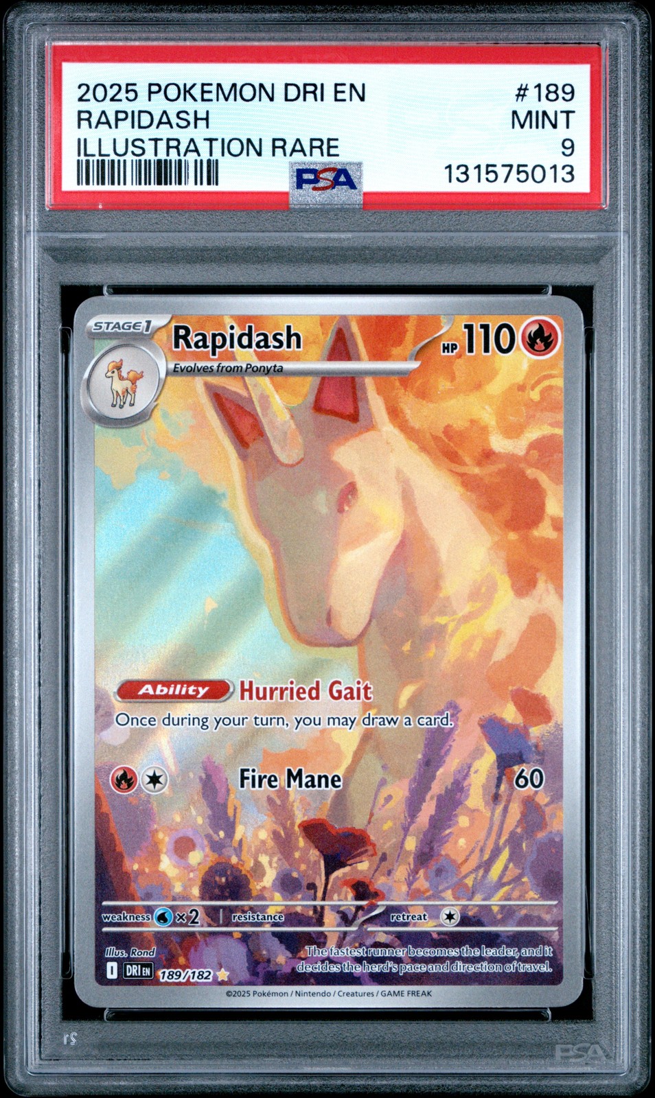 2025 POKEMON DRI EN-DESTINED RIVALS ILLUSTRATION RARE #189 RAPIDASH PSA 9
