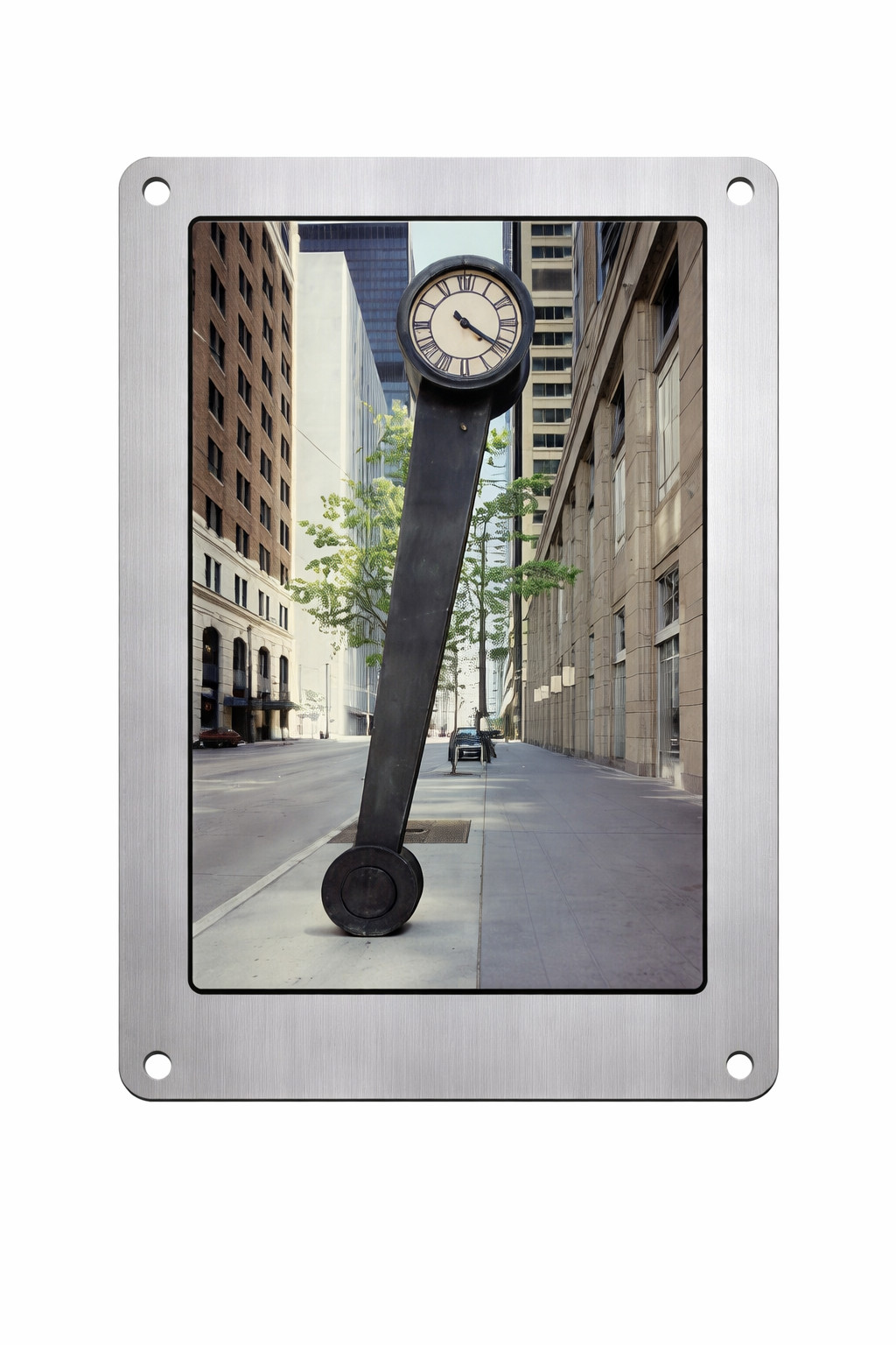 Surreal Street Clock Art Modern City Sculpture 8x12 Metal Wall Sign