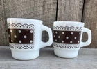 Vintage Fire King Anchor Hocking White Milk Glass Polka Dot Lace Cup Mugs