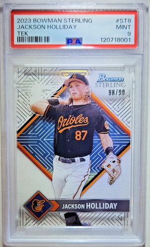 2023 Bowman Sterling Sterlingtek Jackson Holliday Rookie Orioles /99 (RC) PSA 9