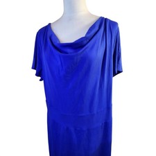 Talbots Womens Stretch Knit Jersey Sheath Dress Size 2XP Blue Draped Lagenlook