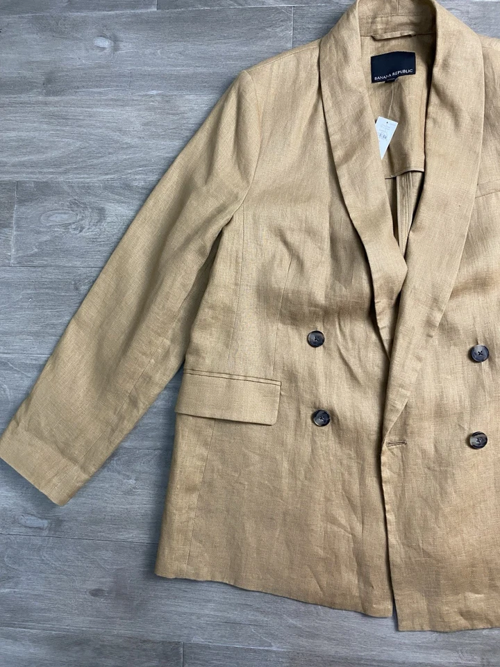 Новый Banana Republic двубортный 100% льняной блейзер куртка 16 твердый бежевый - Изображение 2 из 4