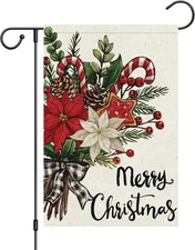 Merry Christmas Floral Garden Flag 12x18 Inch Double Sided Small Multicolored 