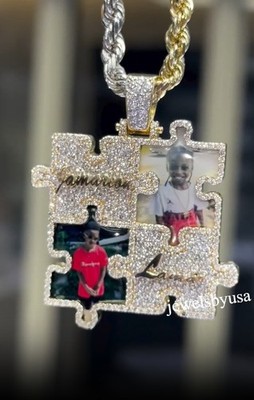 Men's Puzzle Disk Personalized Photo Pendant VVS Moissanite 925 Sterling Silver