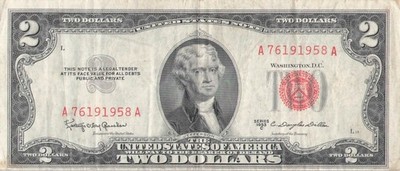   1953 Two Dollar Note Red Seal  $2 Bill  US CURRENCY OLD MONEY $8.95 Each