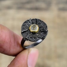 Golden Rutilated Quartz Black And Gold Plated 925 Sterling Silver Ring S.8 R8721