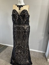 Black Sequin Sleeveless Long Mermaid Formal Gown Illusion Neck Geometric Plus 24