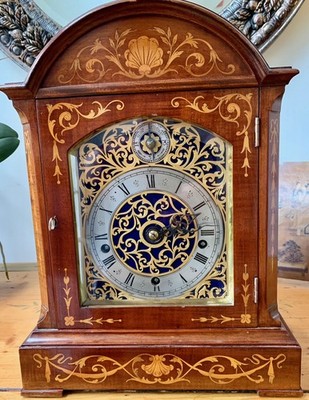 Antique German Westminster Chime Bracket Mantel Clock Walnut Inlay 3 Train
