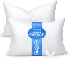 Feather Pillows Queen Size Set of 2 - Hotel Goose Down Bed Pillow for Sleeping