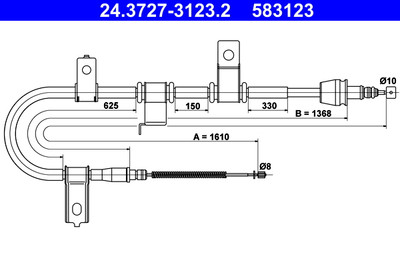 ATE 24.3727-3123.2 Seilzug, Feststellbremse für HYUNDAI