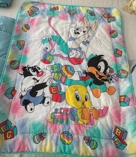 1997 LOONEY TUNES BABY BLANKET - GERBER- BUGS, TWEETY, SYLVESTER, DAFFY - XLENT