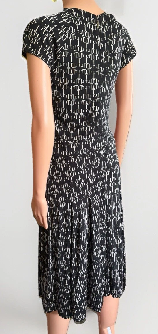 Abito Tory Burch 100% seta all over logo plissettato nero midi designer M