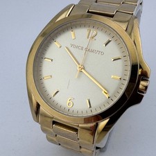 Vince Camuto Quartz Watch VC/5016 Men 30m Gold Tone Steel Analog New Battery 7"