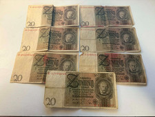 (7) VINTAGE GERMANY 20 MARK REICHSMARK 1929 PAPIERMARK BANKNOTE LOT