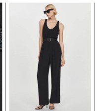 New MANGO Nichy Wide Leg Black Sleeveless Jumpsuit Size Medium