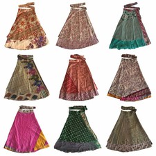 wholesale lot of Indian Vintage Sari Silk Wrap Around Skirt For Women Bohemian