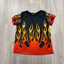 Vintage Hot Topic Flame Fire Mesh Shirt XL Goth Raver Punk Rave See Through y2k