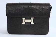 Designer Via La Moda Black Ostrich Cross Body Purse- H Clasp
