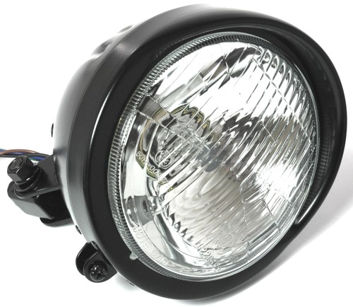 5¾" Scheinwerfer H4 Grooved Schwarz ECE für Harley-Davidson Custom Universal - Picture 4 of 4