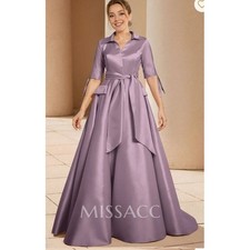 Missacc A-line V-neck Satin Bride Mother Formal Full Length Gown Dress NWT 12