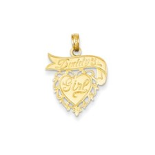 14k Yellow Gold Children's Daddy's Girl w/ Heart Pendant Kids Charm 23mm x 18mm