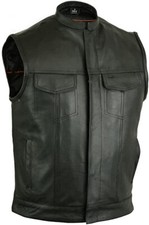 MEN'S CONCEAL GUN POCKETS SCOOP COLLAR LEATHER VEST - UMA66