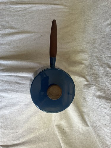 Vtg Copco Michael Lax Denmark Enamel Cast Iron Fondue Pot With Lid Blue - Picture 3 of 8